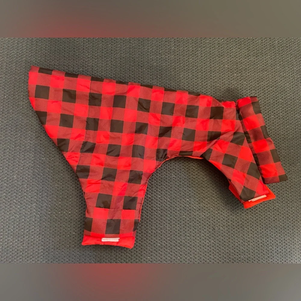 Plaid Dog Coat & NWT Rope Toy | Red Black Buffalo Check | Lightweight Jacket